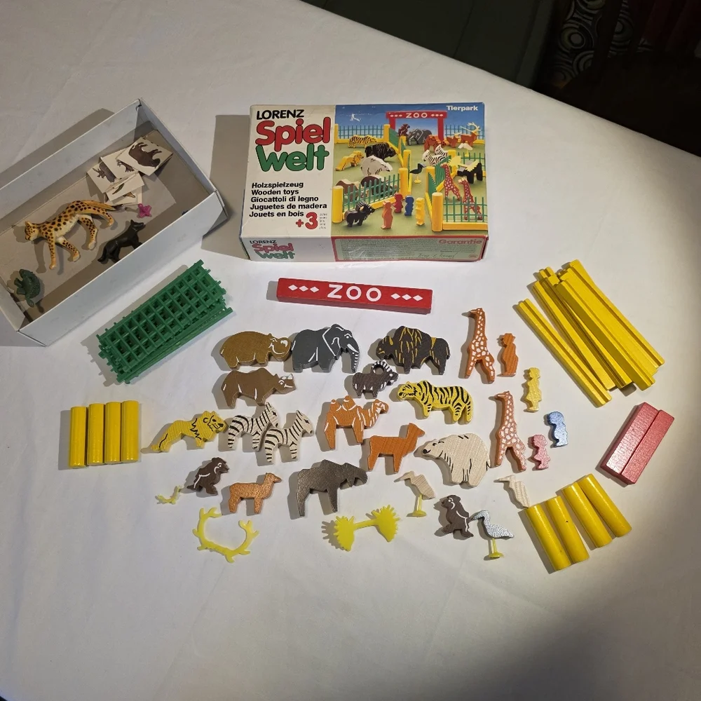 Vintage Lorenz Spiel Welt Wooden Zoo Set West Germany Tierpark Wood Toy Animals